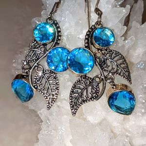Natural Blue Topaz Gemstone Earrings